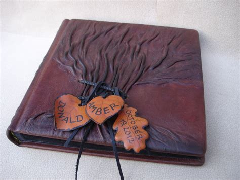 Rustic Leather Wedding Photo Album Tree of Life, Personalized | Leather wedding photo albums ...