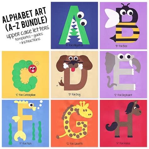 A to Z Alphabet Art Template, Upper Case Letters Bundle | Alphabet crafts preschool, School ...