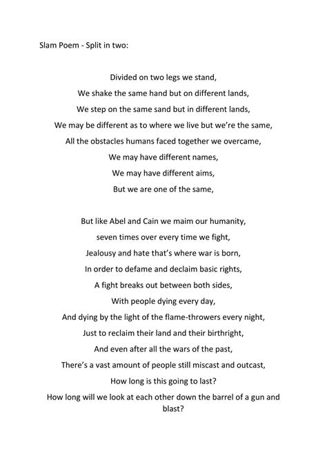 Slam Poetry on Division | English Literary Studies - Year 11 SACE ...