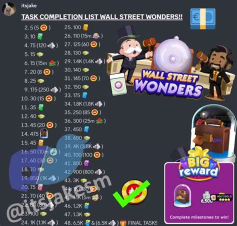 🚨 Wall Street Wonders Task Completion List *Corrected* 🚨 : r ...