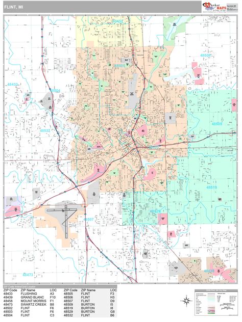 Flint Michigan Wall Map (Premium Style) by MarketMAPS - MapSales