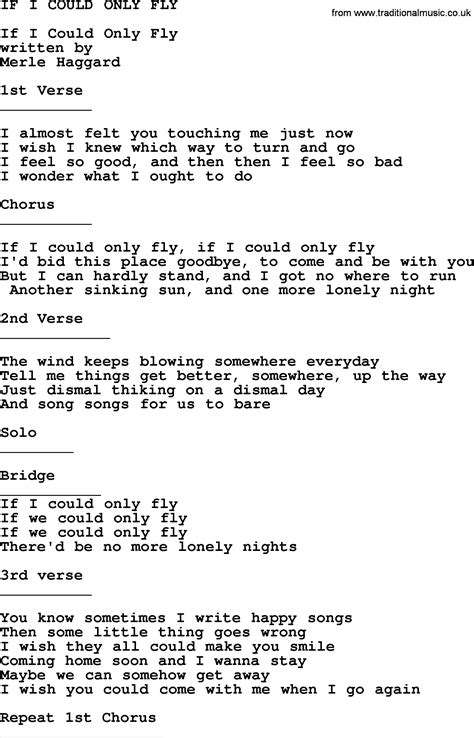 If I Could Only Fly by Merle Haggard - lyrics