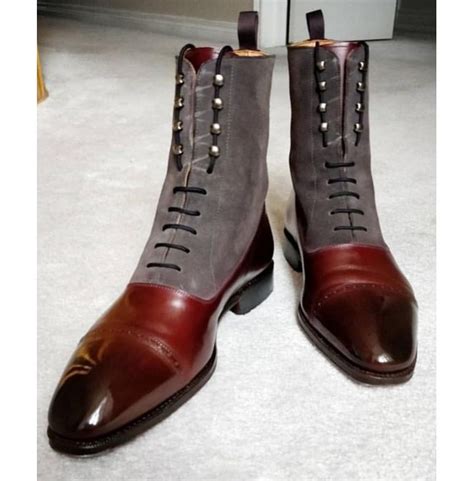 Handmade Mens Two Tone Ankle Boots, Men Lace up Dress | RebelsMarket