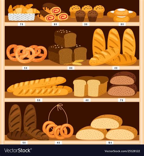 Grocery breads shelves bread and fresh pastries vector image on ...