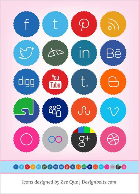 20 Free Cute & Minimalist Social Media Icons Set (256 x 256 PNG) – Designbolts