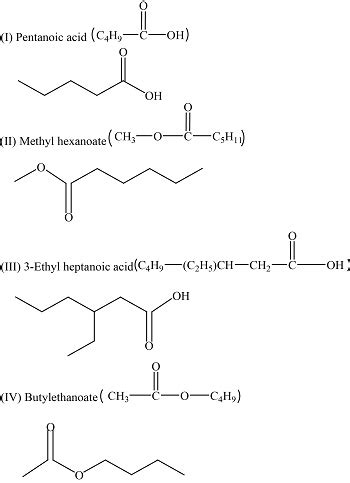 Draw the structure of each of the following carboxylic acids and esters: pentanoic acid, methyl ...