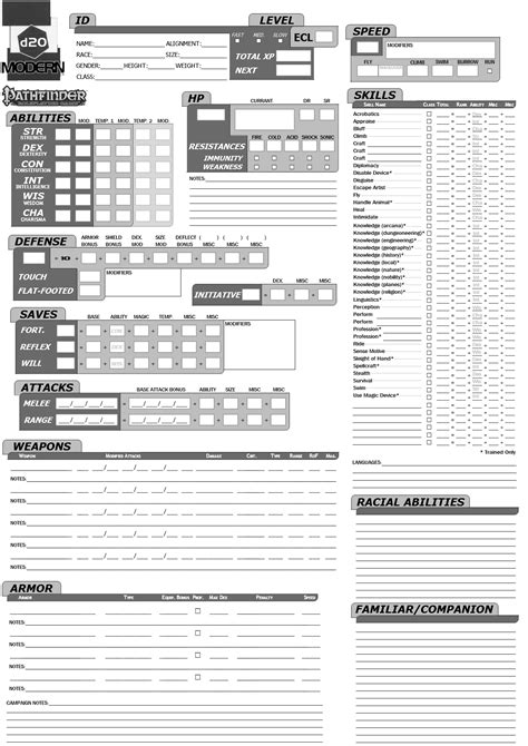 Pathfinder + D20 Modern character sheet Page 1 by Kenmurikumo on DeviantArt