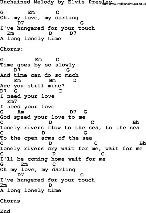 Unchained Melody, by Elvis Presley - lyrics and chords