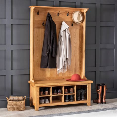 Cheshire Oak Hallway Tidy Shoe Storage Bench with Coat Rack | The ...