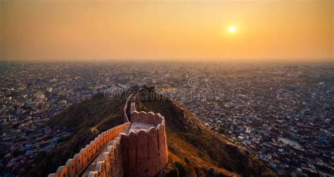 Aerial View of Nahargarh Fort at Sunset, Jaipur City, India Stock Photo ...