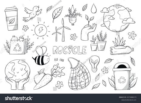 Set Environment Doodles Ecological Sustainability Cartoon Stock Vector (Royalty Free) 2273886173 ...