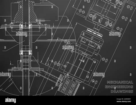 Mechanical engineering drawings. Technical Design. Blueprints. Black ...