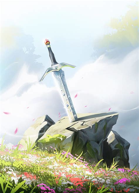 Excalibur, sword, stone, grass, art, HD phone wallpaper | Peakpx