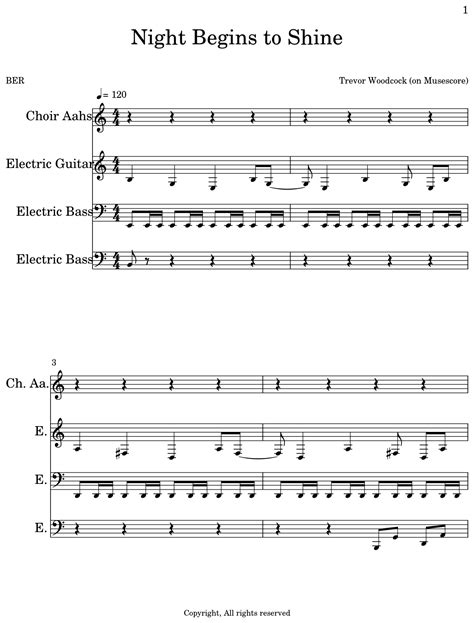 Night Begins to Shine - Sheet music for Choir Aahs, Electric Guitar ...