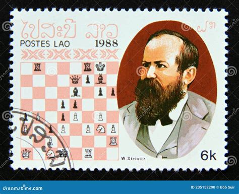 Postage Stamp Laos, 1988. Wilhelm Steinitz 1st World Champion Chess ...