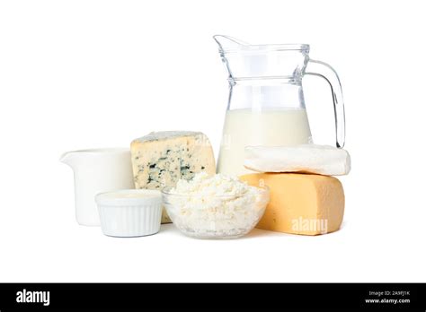 Different types of cheese and milk isolated on white background Stock Photo - Alamy