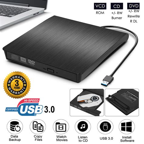 HP External CD/DVD Drive with USB 3.0, Portable DVD/CD+/-RW Player ...