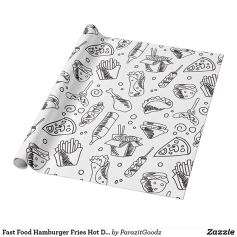 Fast Food Hamburger Fries Hot Dog Chicken Pattern Wrapping Paper ...