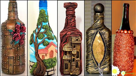 5 Bottle art ideas/Bottle decoration/Wine bottle craft/art and craft ...