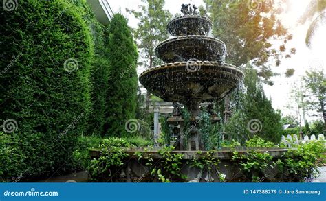 Small Fountain in the Middle of the Green Park. Stock Image - Image of ...