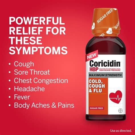 Buy Coricidin HBP Cold, Cough & Flu Medicine, Sugar Free Day Liquid ...