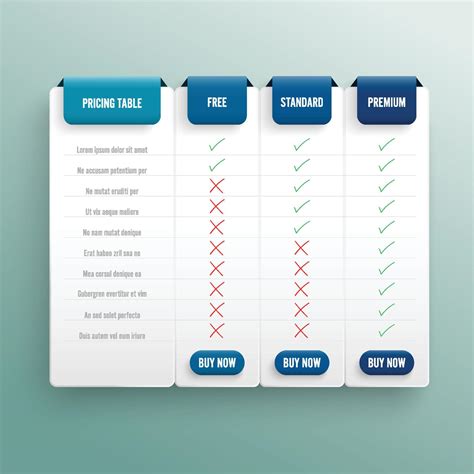 Comparison pricing list. Comparing price or product plan chart compare products business ...