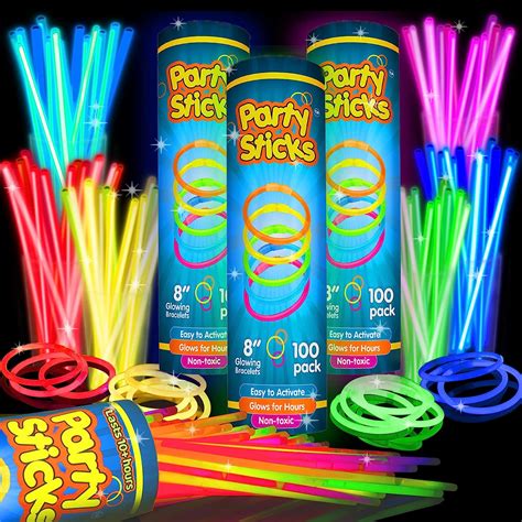 Amazon.com: PartySticks Glow Sticks Jewelry Bulk Party Favors 300pk and Connectors - 8" Glow in ...