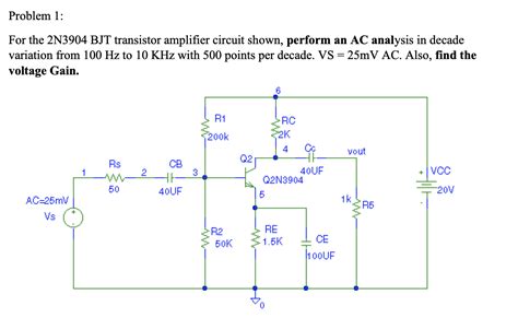 Solved Problem 1: For the 2N3904 BJT transistor amplifier | Chegg.com