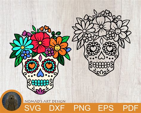 Sugar Skull Floral Svg Sugar Skull Layered Svg Candy Skull - Etsy