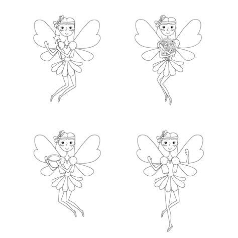 Fairy Princess Vector Hd PNG Images, Fairy Princess With Butterfly Wings Set Monochrome ...
