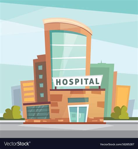 Hospital building cartoon modern vector image on VectorStock | Hospital cartoon, Cartoon ...