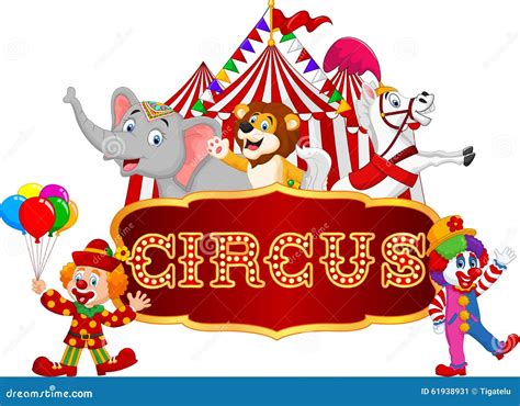 Cartoon Happy Animal Circus with Clown on the Carnival Background Stock Vector - Illustration of ...