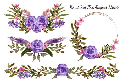 Violet Flower Arrangement Watercolor Graphic by fathurmutiah · Creative ...