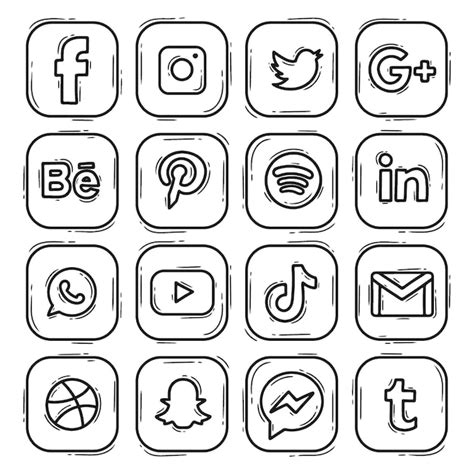 Conjunto logotipo icono redes sociales doodle dibujado mano | Vector ...