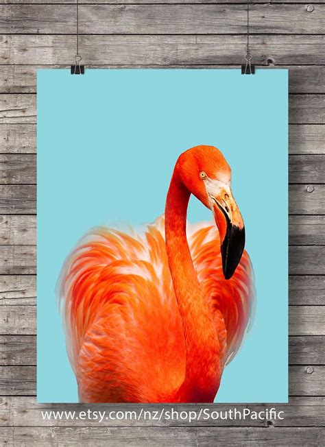 Flamingo Art Print Bright Orange Blue Flamingo Kitsch - Etsy