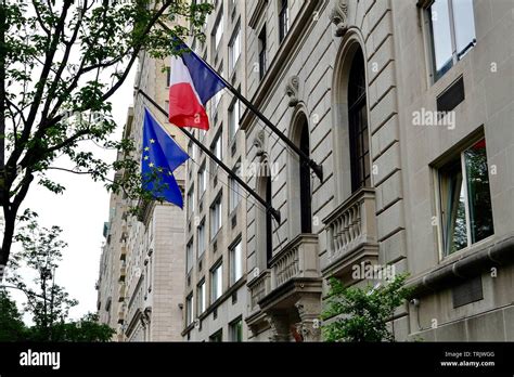 European Union and French flag fly in front of the Consulat Général de ...