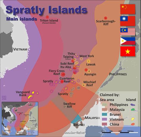 Spratly Inseln Karte Bevölkerungsdichte und Verwaltungsgliederung