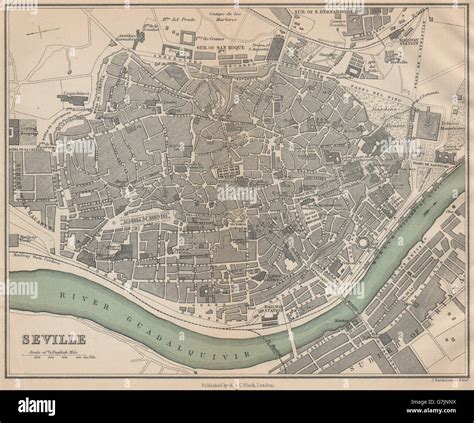 SEVILLE SEVILLA. Vintage town city map plan. Spain, 1899 Stock Photo ...