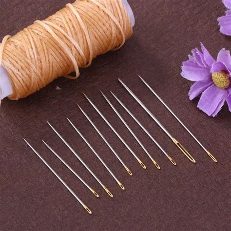 16Pcs/set Large Leather Hand Sewing Needles Gold Eye Needle Embroidery ...