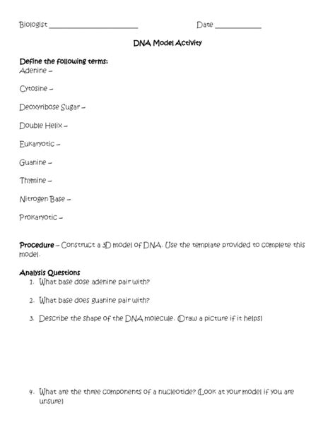 DNA Paper Model Lab Activity | PDF