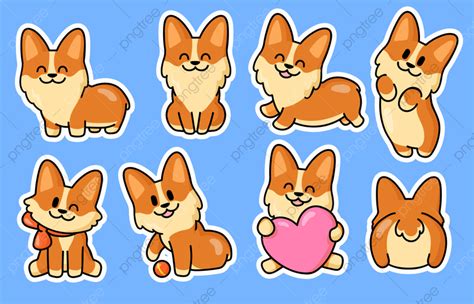 Cute Corgi Puppy Vector Art PNG, Cute Corgi Puppy Stickers Set, Mascot, Smiling, Ear PNG Image ...