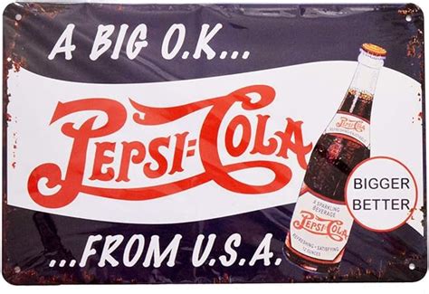 Retro Vintage Pepsi Cola A Big O.K.from U.S.A Pin Up Tin Metal Sign for Home Bar Garage, 12" x 8 ...