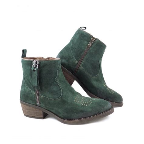 Alpe 3456 Western Style Ankle Boots in Green Suede | rubyshoesday