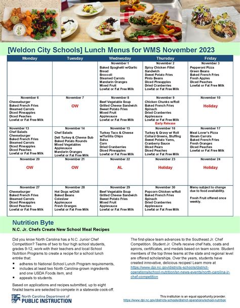 Menus – School Nutrition – Weldon City Schools