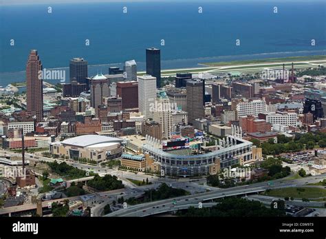 aerial view above downtown Cleveland Ohio Stock Photo - Alamy