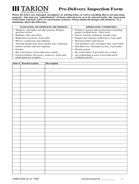 2005 Form Canada Tarion TARN-PDIF-01.01 Fill Online, Printable, Fillable, Blank - pdfFiller