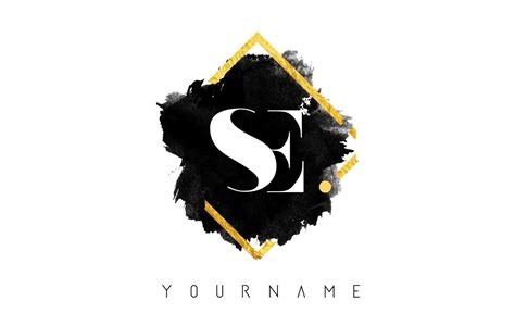 SE S E Letters Logo Design with Black ink Stroke over Golden Square Frame Vector. 4932610 Vector ...