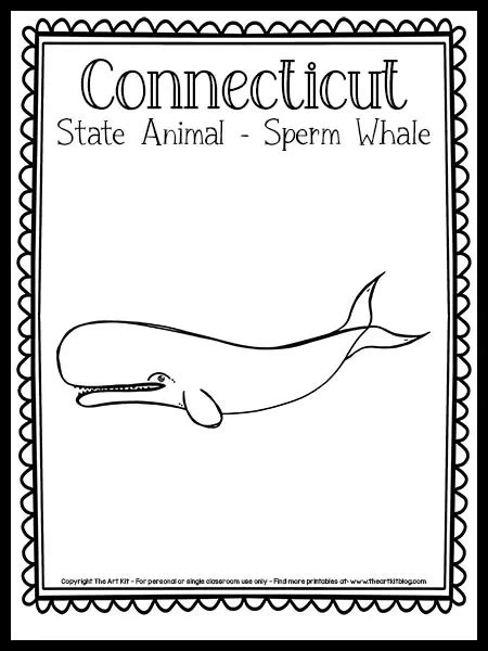 {Free Printable} Connecticut State Animal Coloring Page [Sperm Whale] - The Art Kit