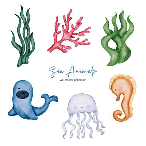 Watercolor aquatic animals object asset. Baby toy stuffs set of animal 5238633 Vector Art at ...