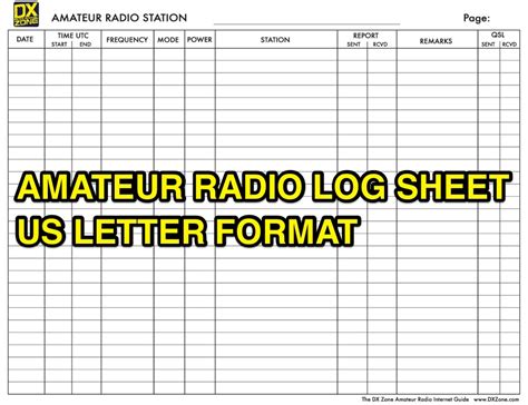 Amateur Radio Station Log Sheet in US Letter Format : Resource Detail